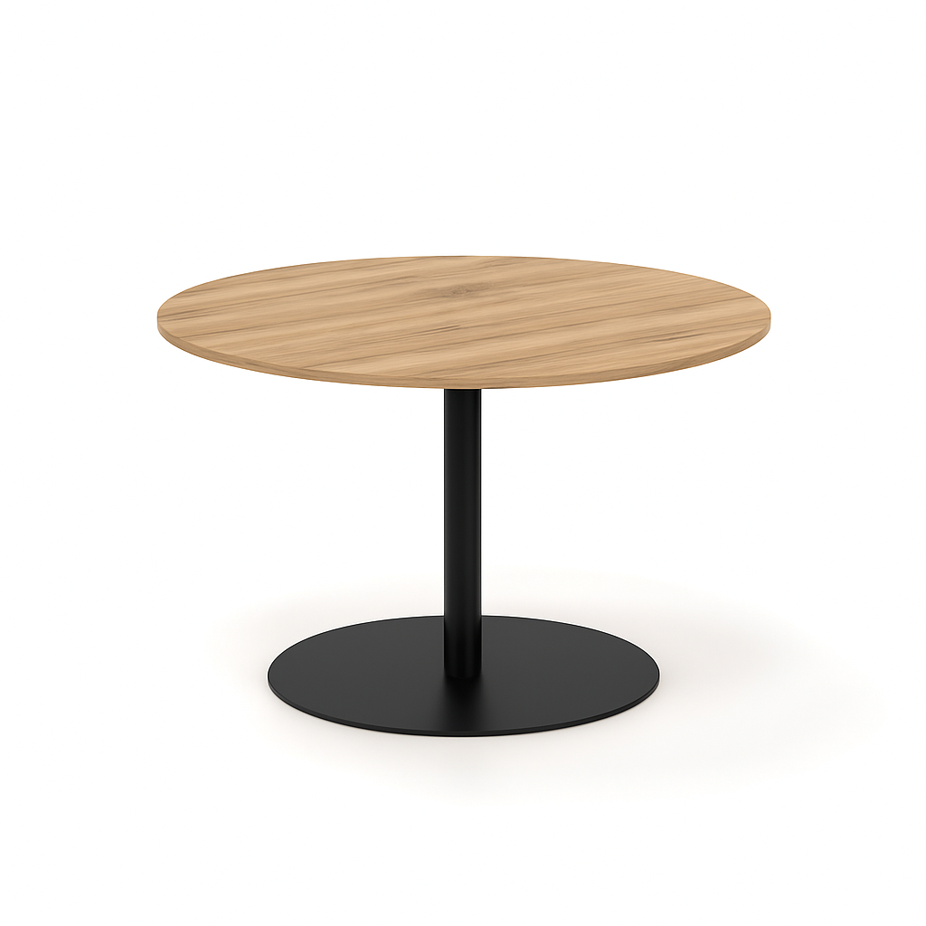 Ροτόντα Dromeas σειράς Slim διαμέτρου 120Χ73Η με σκελετό σε απόχρωση μαύρο και επιφάνεια σε απόχρωση καρυδιάς Η3700