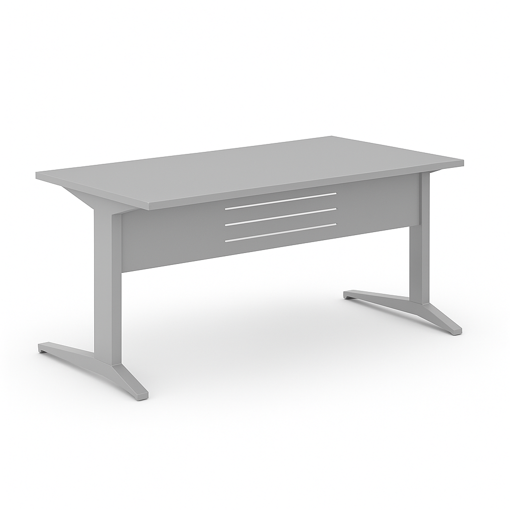 Γραφείο εργασίας Dromeas σειράς Altis διάστασης 140Χ80Χ73Η με σκελετό και μετώπη σε απόχρωση γκρι ασημί και επιφάνεια σε απόχρωση γκρι ασημί