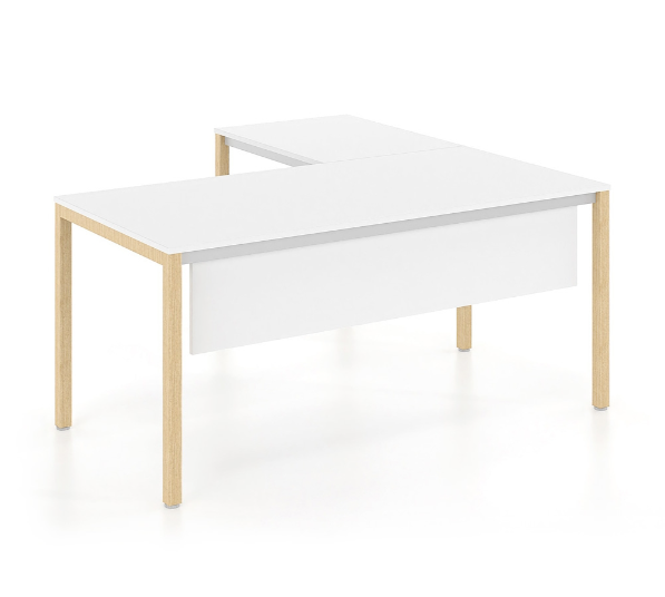 Γραφείο εργασίας Dromeas σειράς Tetra Wood διάστασης 160Χ80Χ73Η με προέκταση 60Χ60 με σκελετό σε απόxρωση φυσικό δρυς και επιφάνεια σε απόχρωση υπόλευκο