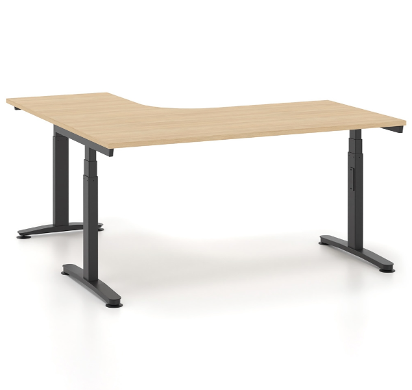 Ηλεκτρικά Ρυθμιζόμενο Γωνιακό Γραφείο Εργασίας Alma HT διάστασης 160Χ160Χ65-129Η με σκελετό σε απόχρωση μαύρο και επιφάνεια σε απόχρωση φυσικό δρύς