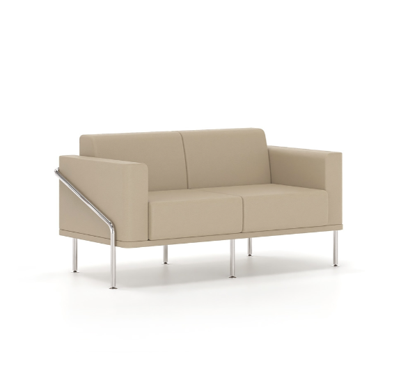 Διθέσιος καναπές Dromeas σειράς Alis Δερματίνη Μπέζ Επιχρωμιωμένος Σκελετός