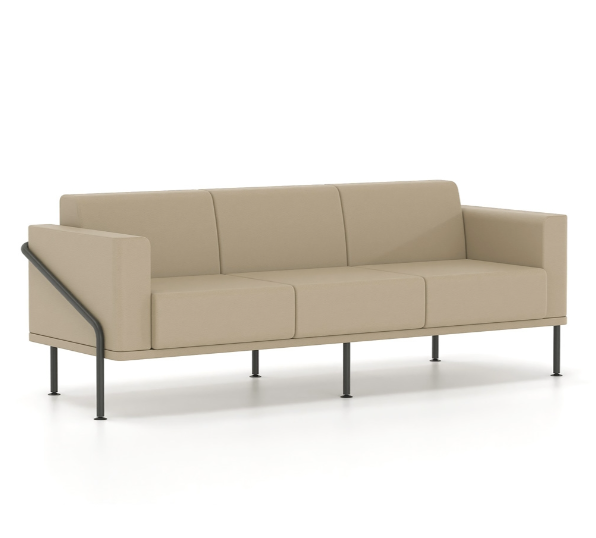 Τριθέσιος καναπές Dromeas σειράς Alis Δερματίνη Μπέζ Βαμμένος Σκελετός