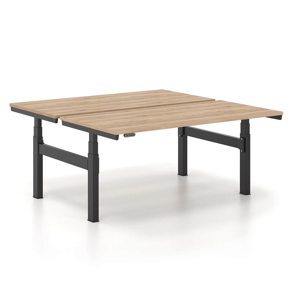 Σταθμός Εργασίας Ηλεκτρικά Ρυθμιζόμενου με Bluetooth Γραφείου 2 Θέσεων Alma H διάστασης 1800×1600 σε απόχρωση σκελετού μαύρο και επιφάνεια σε απόχρωση καρυδιά