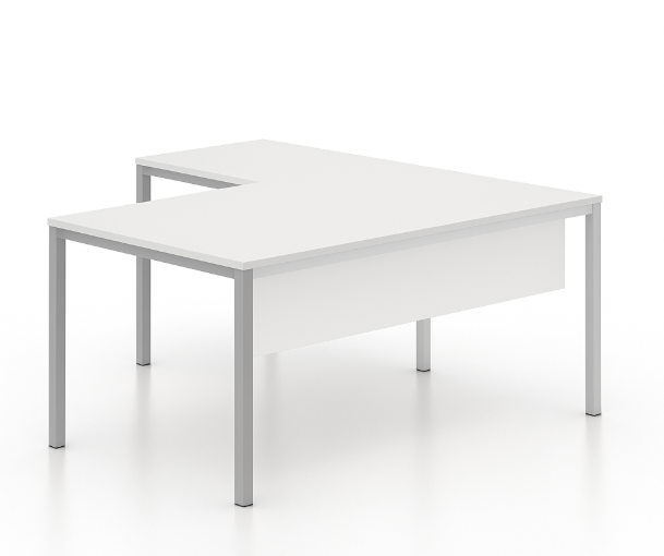 Γραφείο εργασίας Dromeas σειράς Tetra διάστασης 180X90X73H με προέκταση 60X80 με σκελετό σε απόχρωση γκρι και επιφάνεια και μετώπη σε απόχρωση υπόλευκο