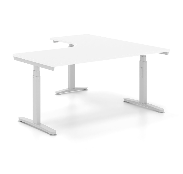 Ηλεκτρικά Ρυθμιζόμενο Γωνιακό Γραφείο Εργασίας Alma HT διάστασης 180Χ160Χ65-129Η με σκελετό σε απόχρωση γκρί και επιφάνεια σε απόχρωση υπόλευκο