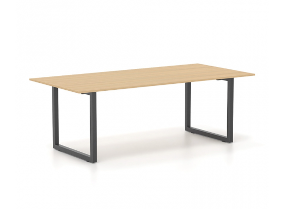 Γραφείο συνεδριάσεως Dromeas σειράς Neo O  διάστασης 2100×1000 με μαύρο σκελετο και επιφάνεια σε απόχρωση φυσικό δρύς