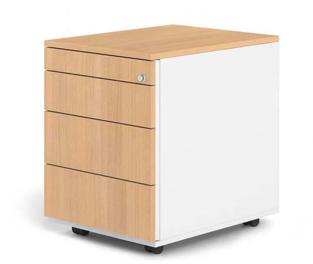 Συρταριέρα Dromeas μελαμίνης με μολυβοθήκη. Κάσωμα σε απόχρωση υπόλευκο. Καπάκι και κούτελα σε απόχρωση φυσικό δρυς