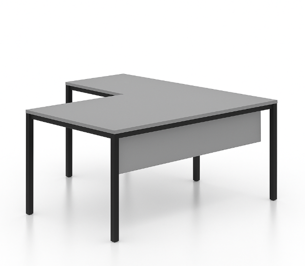 Γραφείο εργασίας Dromeas σειράς Tetra διάστασης 200X90Χ73Η με προέκταση 60X80  με σκελετό σε απόχρωση μαύρο και επιφάνεια και μετώπη σε απόχρωση γκρι