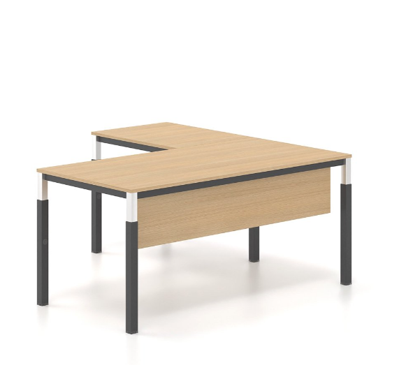 Γραφείο εργασίας με προέκταση ρυθμιζόμενου ύψους Dromeas σειράς Tetra διάστασης 160Χ80Χ65-85Η με σκελετό σε απόxρωση μαύρο και επιφάνεια και μετώπη σε απόχρωση φυσικό δρύς