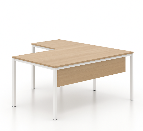 Γραφείο εργασίας Dromeas σειράς Tetra διάστασης 180X80X73H με προέκταση 60X80  με σκελετό σε απόχρωση υπόλευκο και επιφάνεια και μετώπη σε απόχρωση φυσικό δρυς