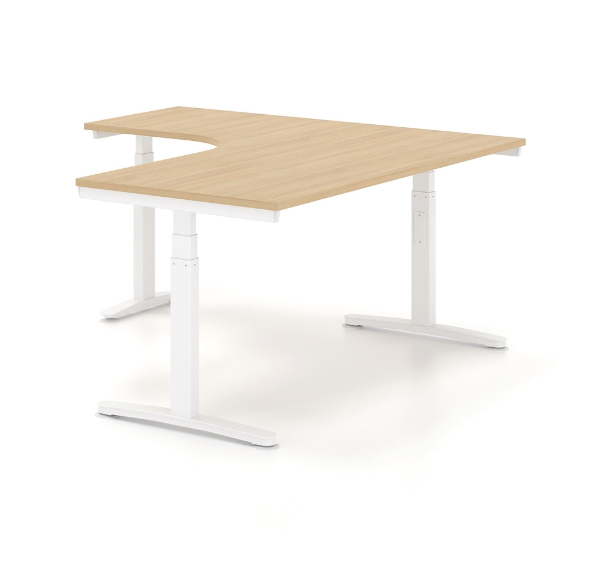 Ηλεκτρικά Ρυθμιζόμενο Γωνιακό Γραφείο Εργασίας με Bluetooth σειράς Alma HT διάστασης 180Χ160Χ65-129Η με σκελετό σε απόχρωση υπόλευκο και επιφάνεια σε απόχρωση φυσικό δρύς