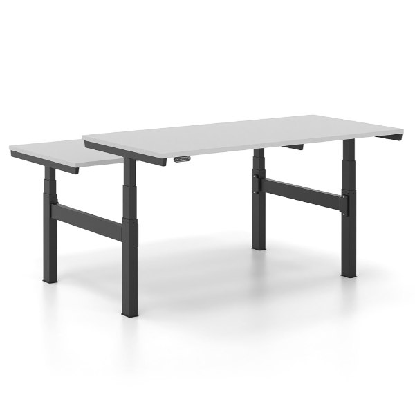 Σταθμός Εργασίας Ηλεκτρικά Ρυθμιζόμενου με Bluetooth Γραφείου 2 θέσεων Dromeas σειράς Alma H διάστασης 1600mmx1600mm με σκελετό σε απόχρωση μαύρο και επιφάνεια σε απόχρωση γκρί