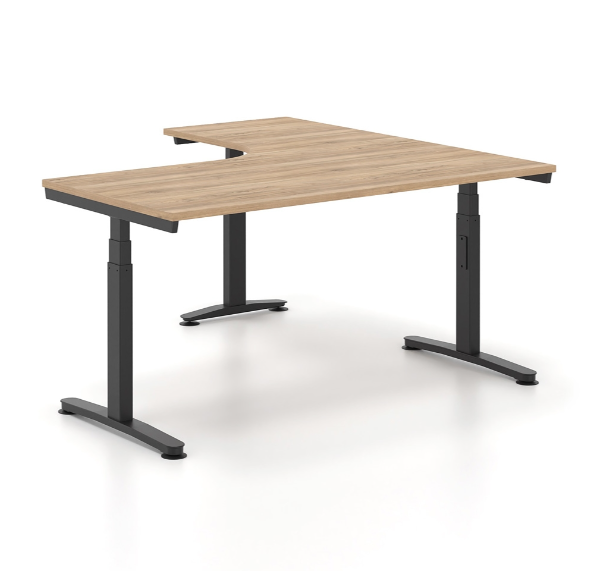 Ηλεκτρικά Ρυθμιζόμενο Γωνιακό Γραφείο Εργασίας με Bluetooth σειράς Alma HT διάστασης 160Χ160Χ65-129Η με σκελετό σε απόχρωση μαύρο και επιφάνεια σε απόχρωση καρυδιά