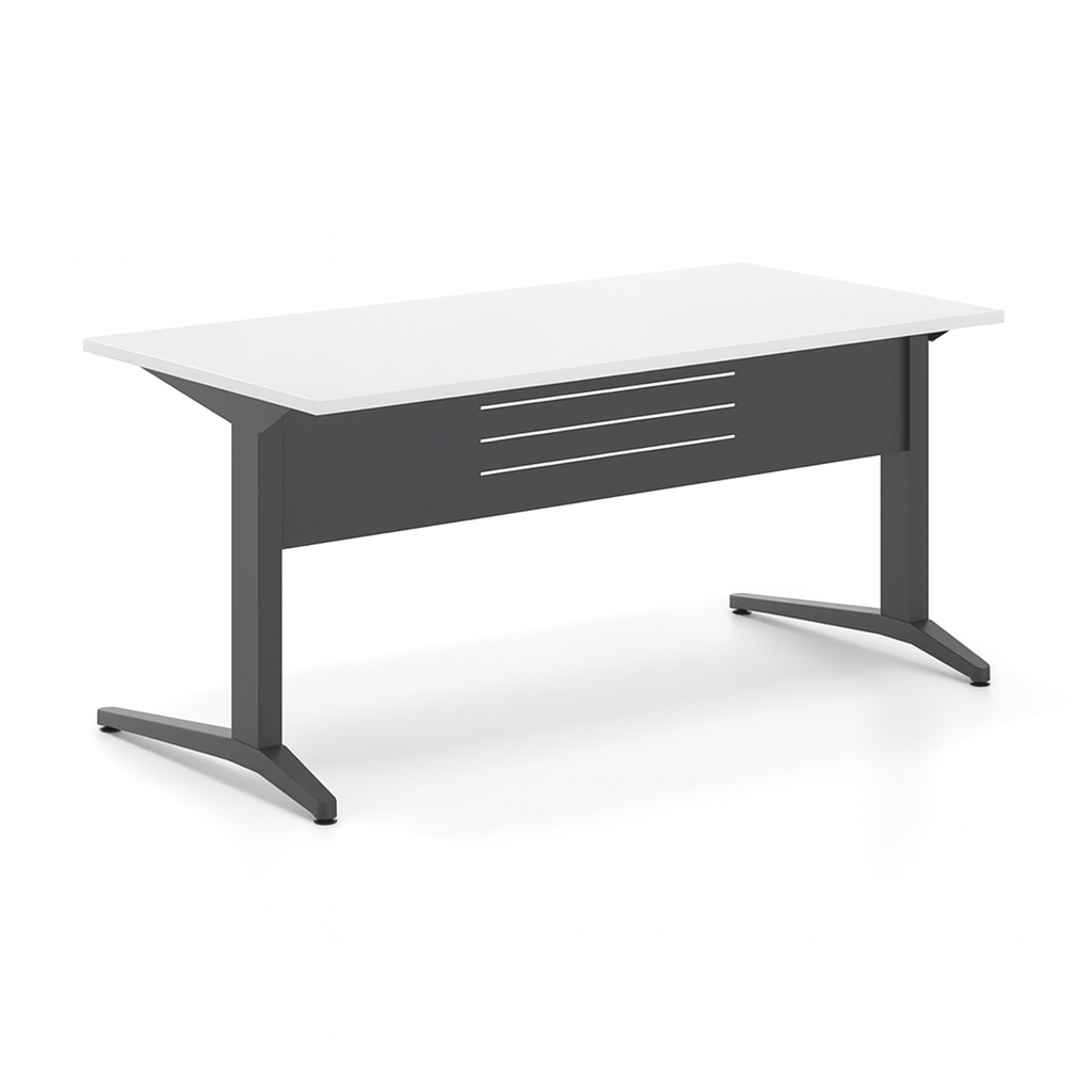 Γραφείο εργασίας Dromeas σειράς Altis διάστασης 160Χ80Χ73Η με σκελετό και μετώπη σε απόχρωση μαύρο και επιφάνεια σε απόχρωση υπόλευκο
