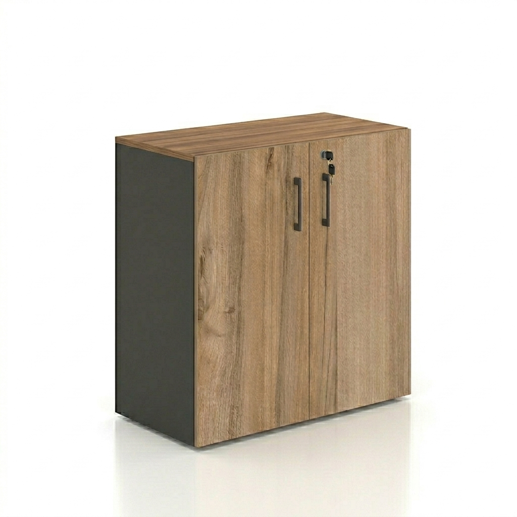 Βιβλιοθήκη Dromeas κλειστή διάστασης 80Χ40Χ80Η με κάσωμα σε απόχρωση ανθρακί, καπάκι και πόρτες σε απόχρωση καρυδιάς Η3700